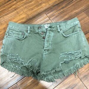We The Free Good Vibrations Army Green Denim Short Size 29